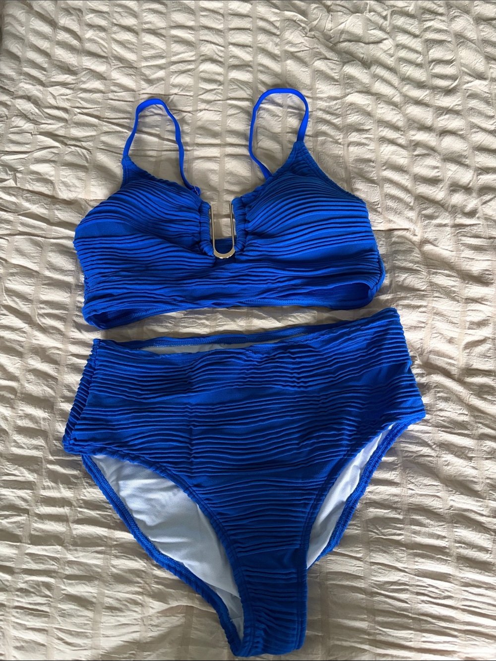 Blue Textured Two-Piece Swimsuit Set